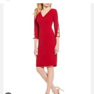 Adrianna Papell Red Long Sleeve Dress